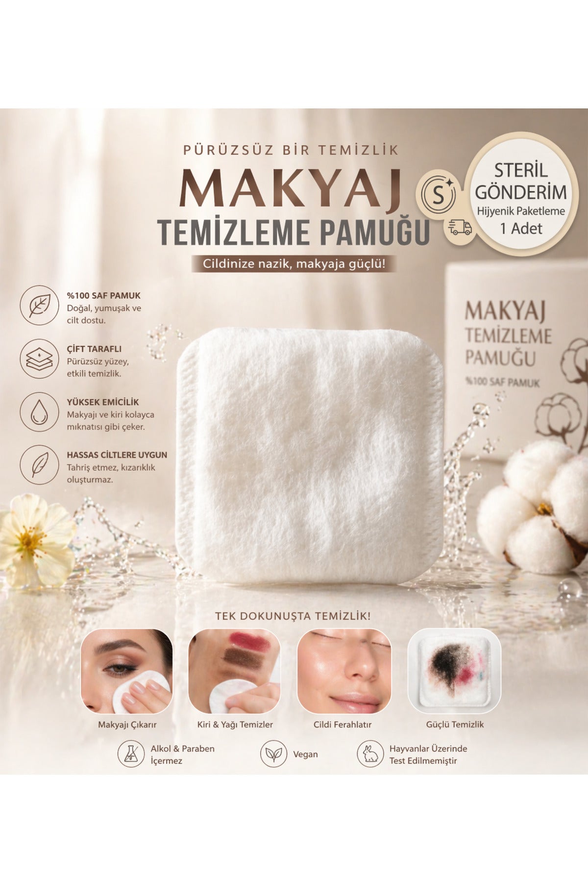 %100 Saf Premium Makyaj Temizleme Pamuğu